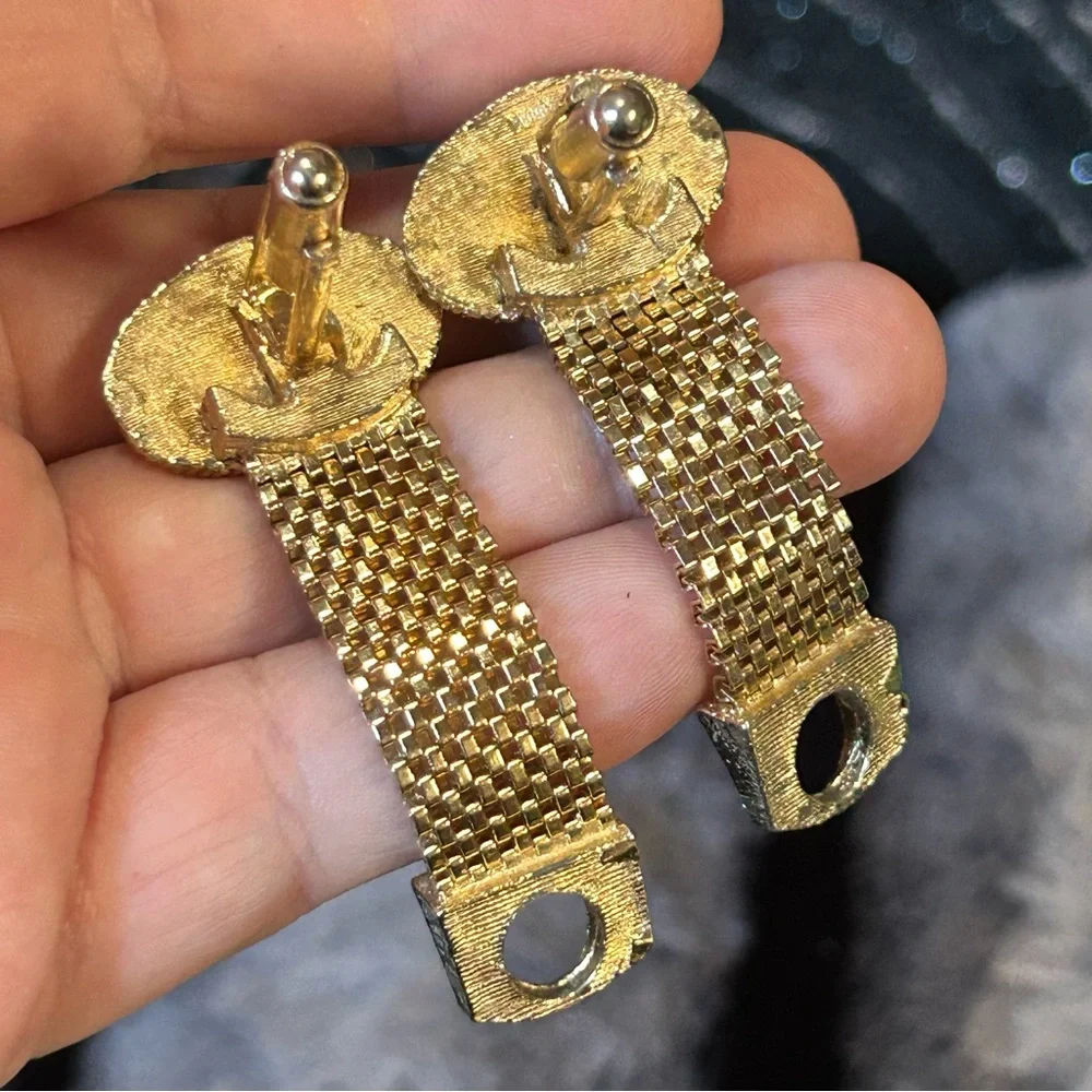 Men’s Vintage Swank marquis cat eye glass mesh wrap cuff links